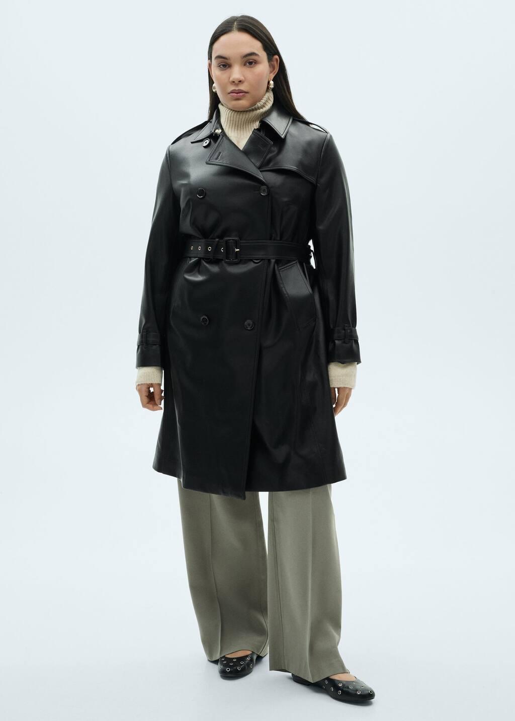 Black Plain Trench Coat, , large image number 2