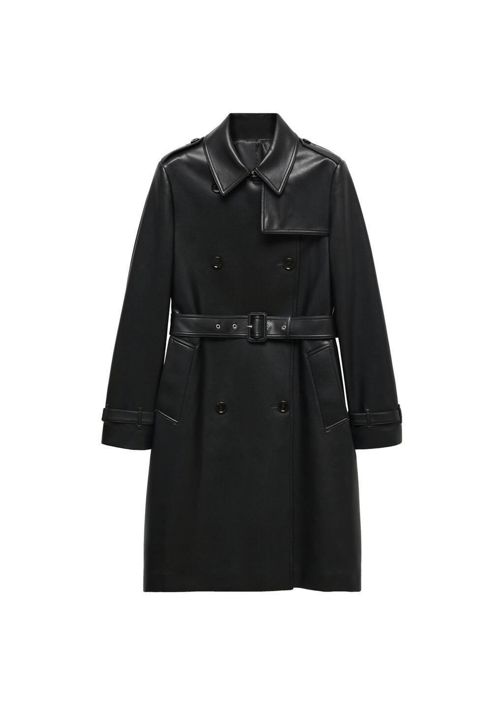 Black Plain Trench Coat, , large image number 3