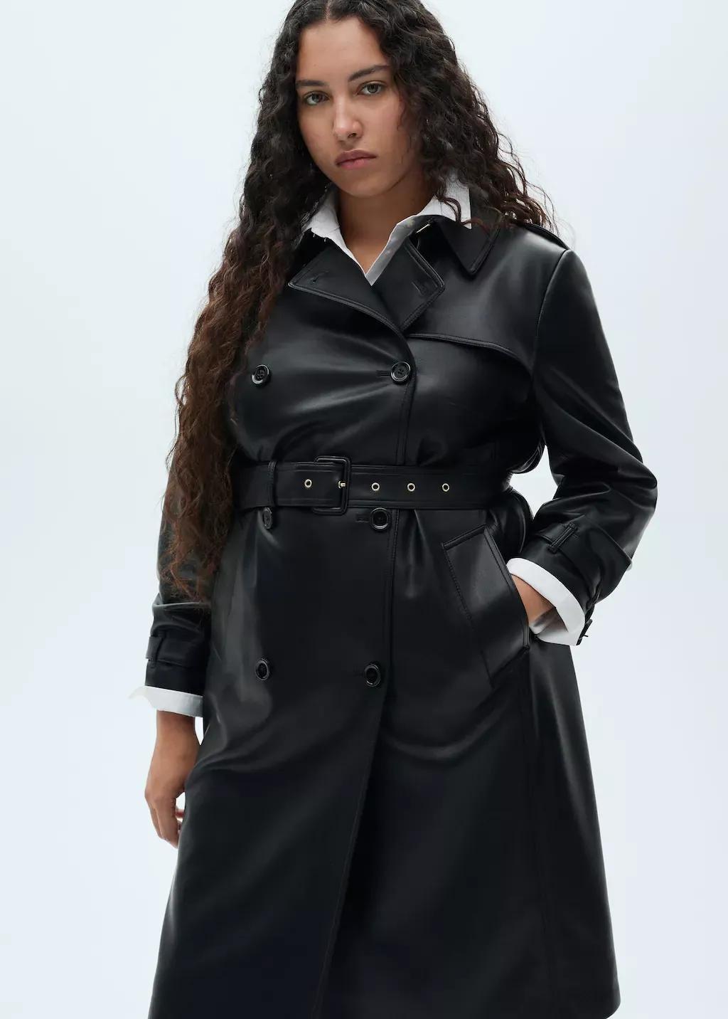 Black Plain Trench Coat, , large image number 5