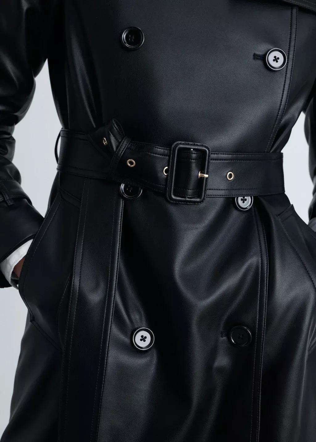 Black Plain Trench Coat, , large image number 6
