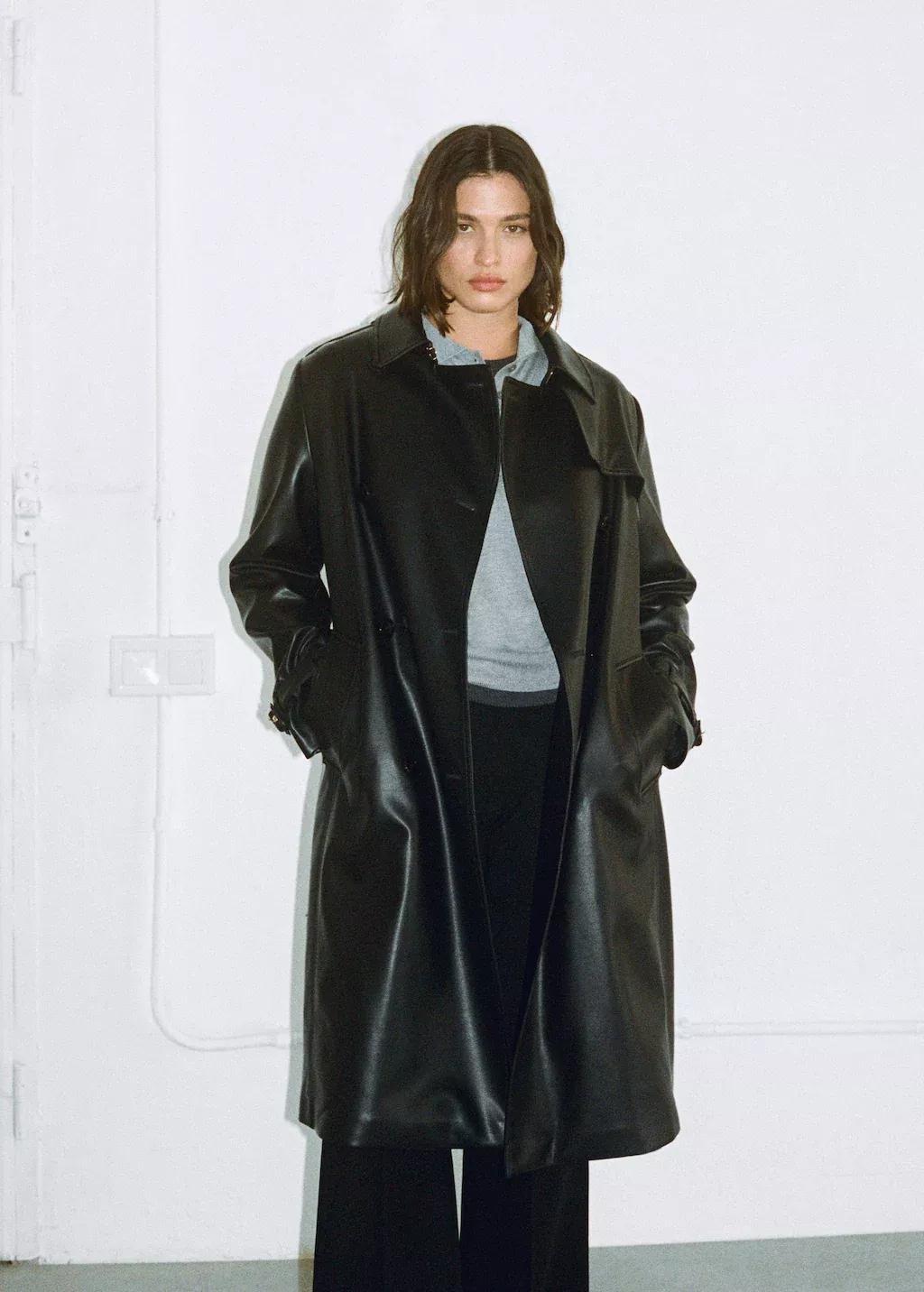 Black Plain Trench Coat, , large image number 9