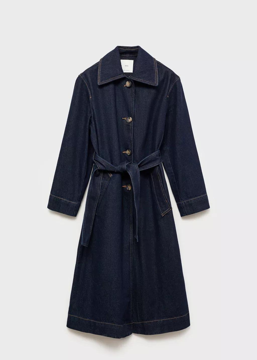 Blue Long Rinse-Wash Denim Trench Coat, , large image number 0