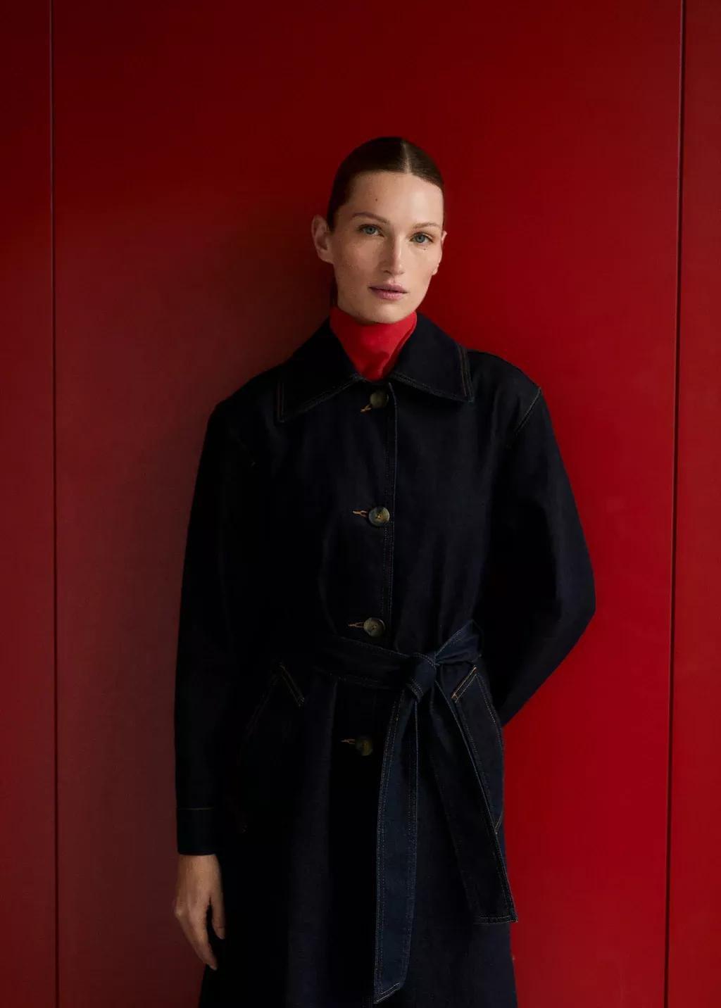 Blue Long Rinse-Wash Denim Trench Coat, , large image number 1