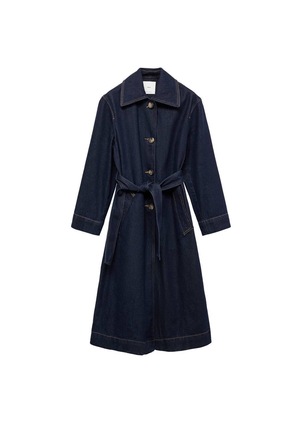 Blue Long Rinse-Wash Denim Trench Coat, , large image number 3