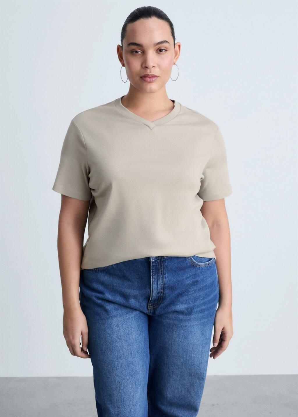 Brown V-Neck Cotton T-Shirt, , large image number 6
