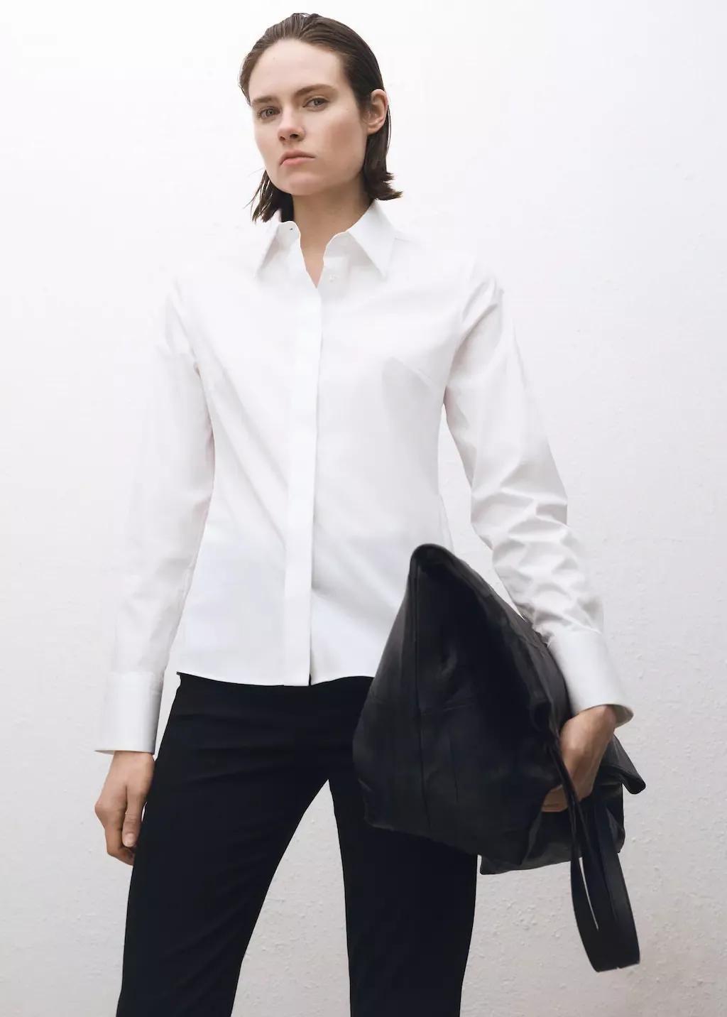 White Slim-Fit Poplin Shirt, , medium