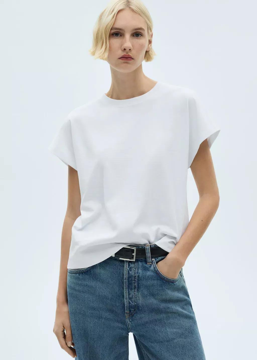 White Short-Sleeved Cotton T-Shirt, , medium