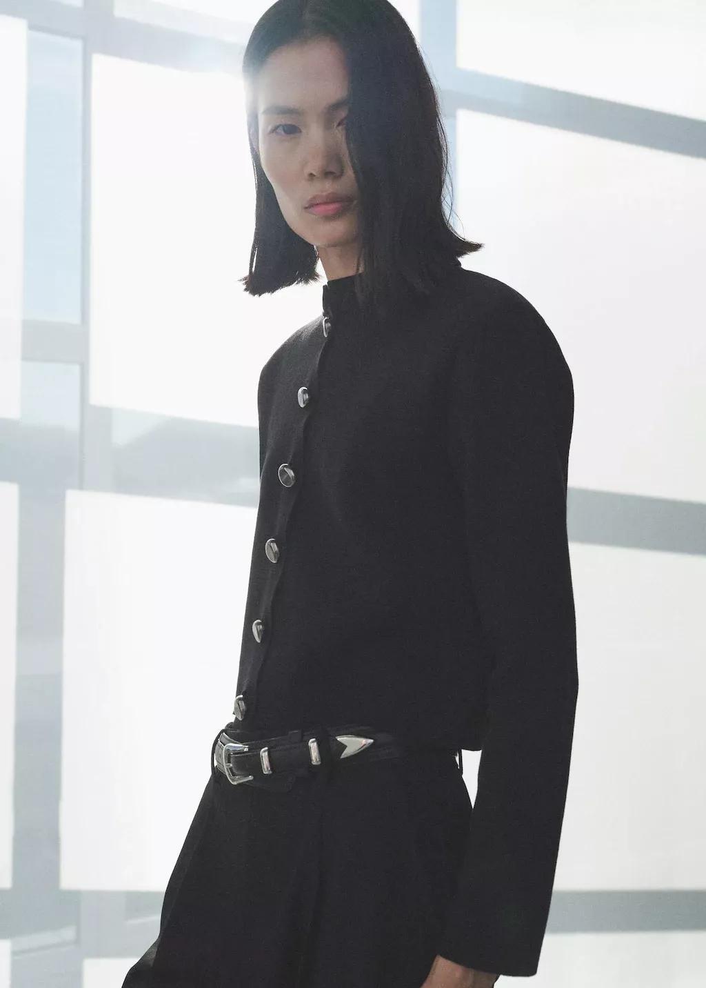 Black Plain Casual Jacket, , large image number 0