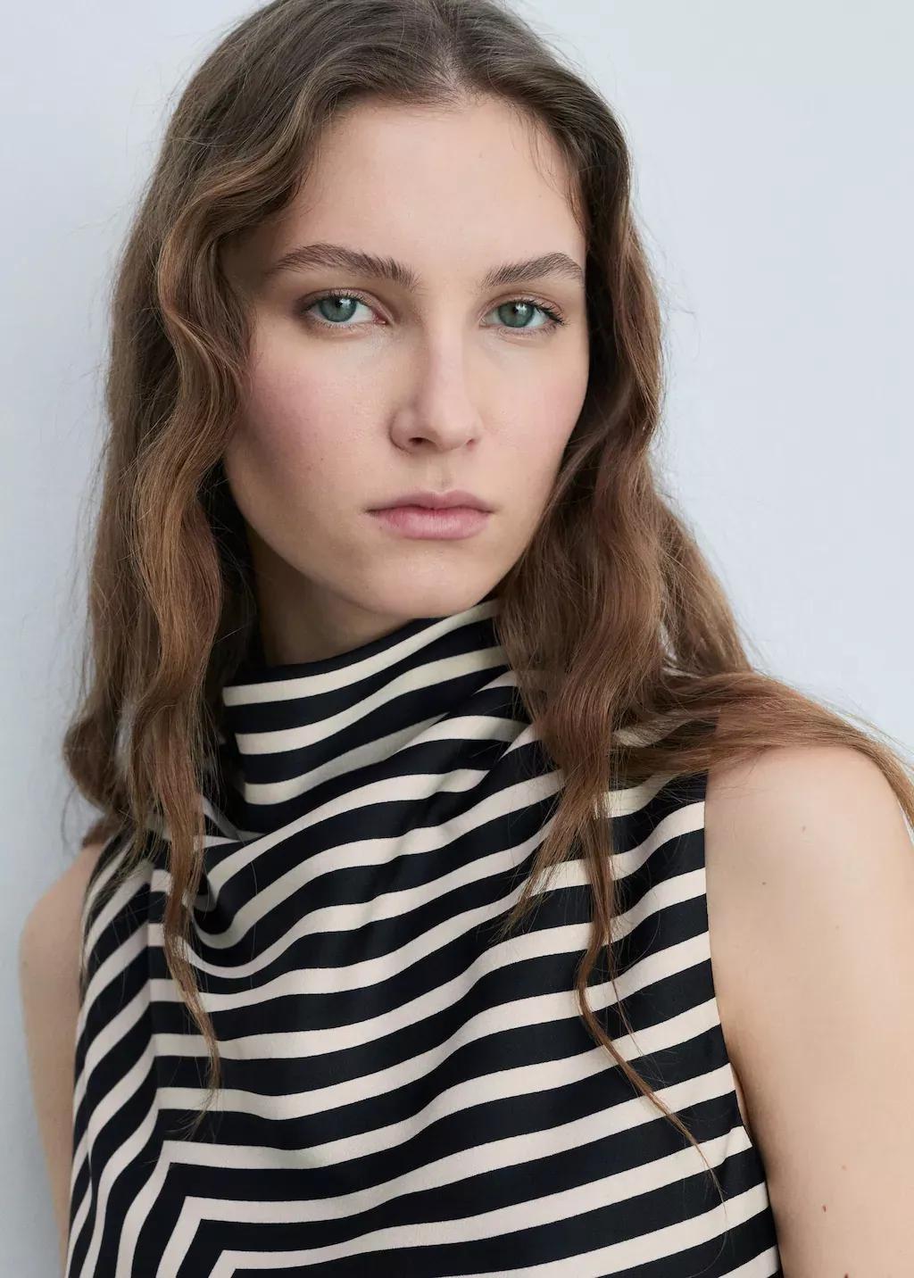 Black Asymmetrical Striped Print Dress, , large image number 1
