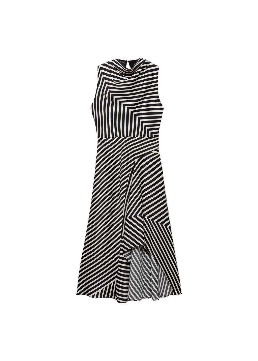 Black Asymmetrical Striped Print Dress, , large image number 2
