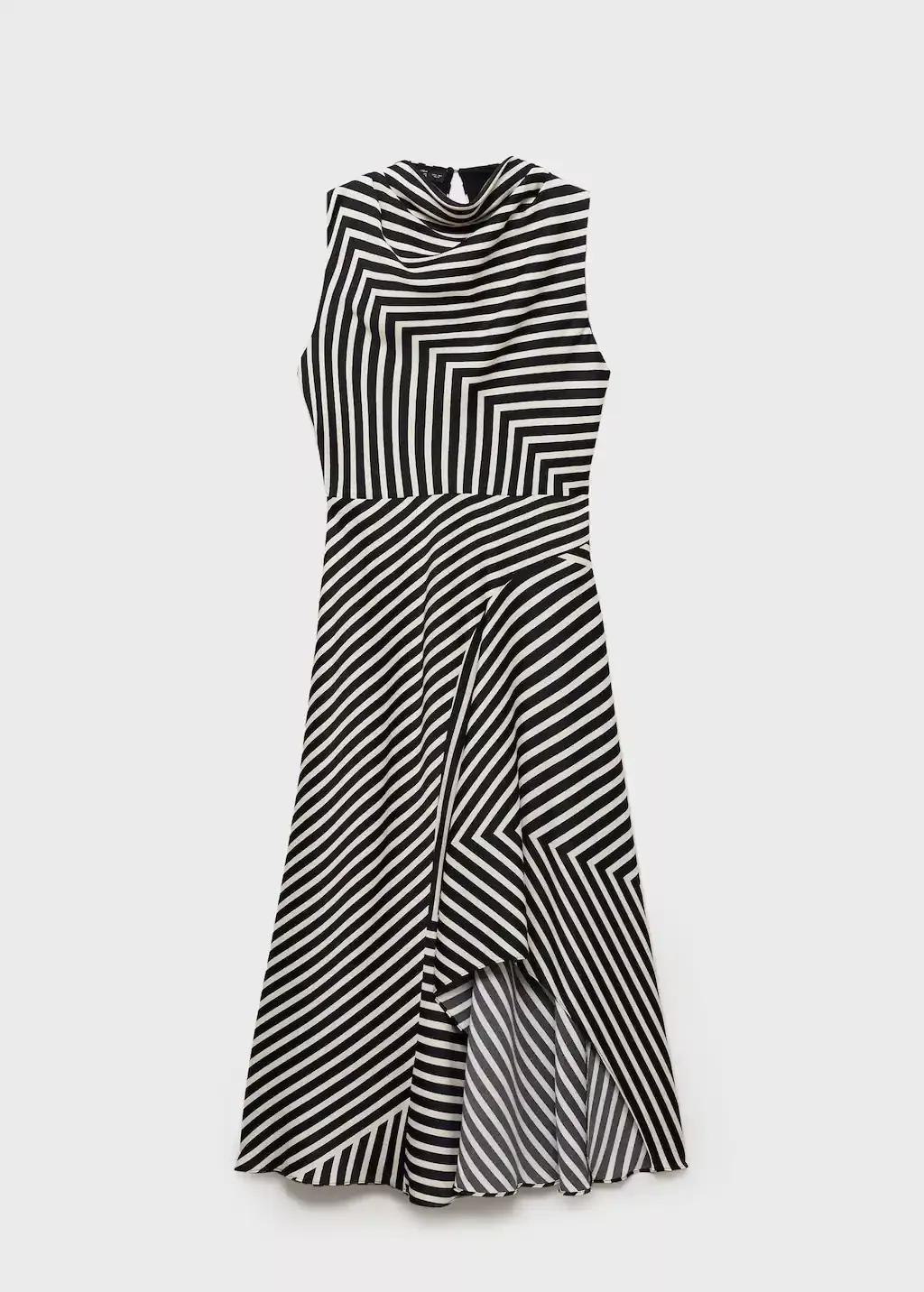 Black Asymmetrical Striped Print Dress, , large image number 4