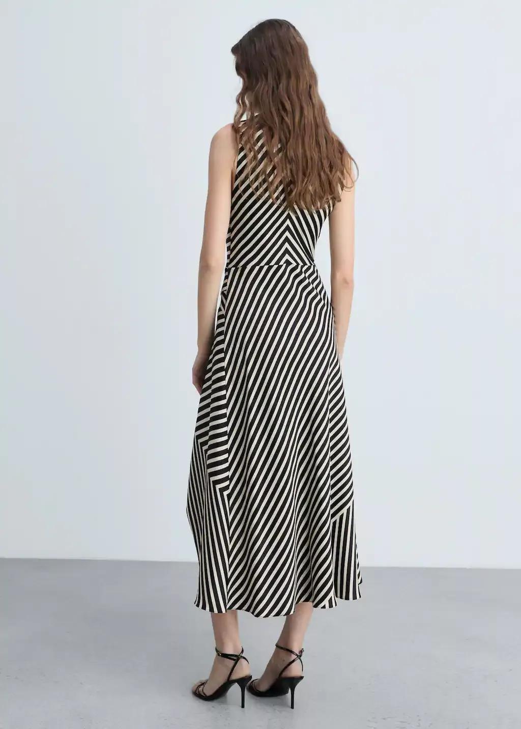 Black Asymmetrical Striped Print Dress, , large image number 5