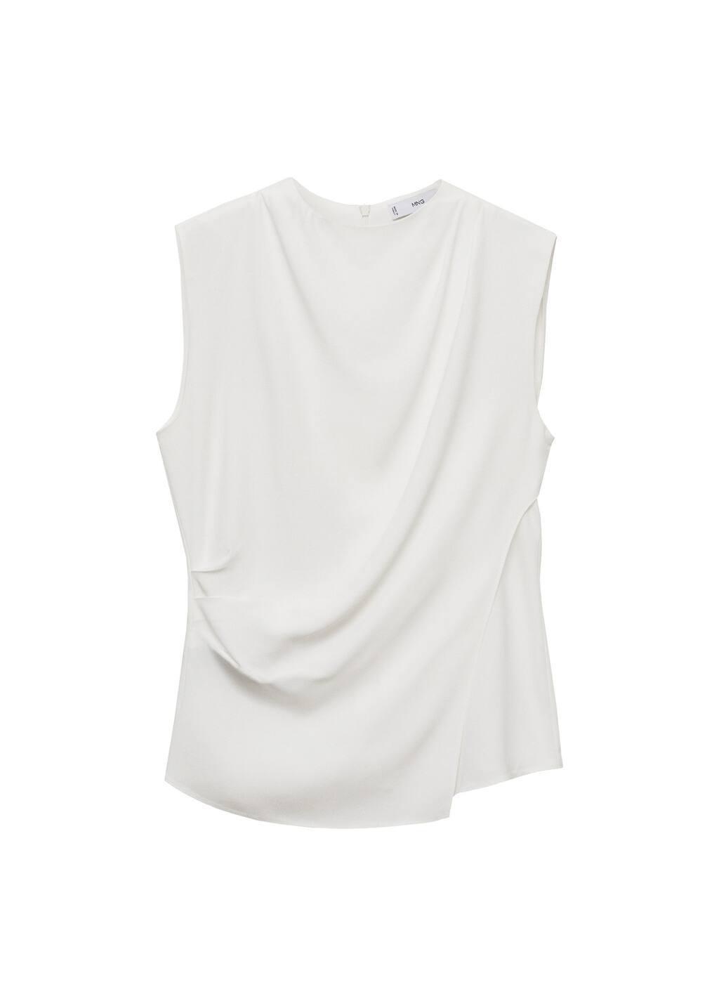 White Sleeveless Draped Blouse, , large image number 2