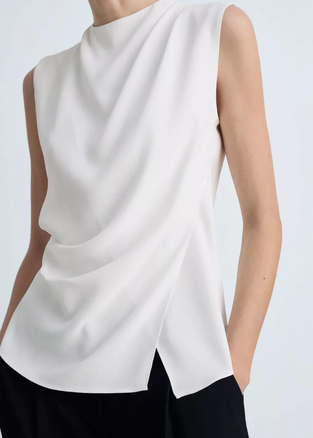 White Sleeveless Draped Blouse, , large image number 3