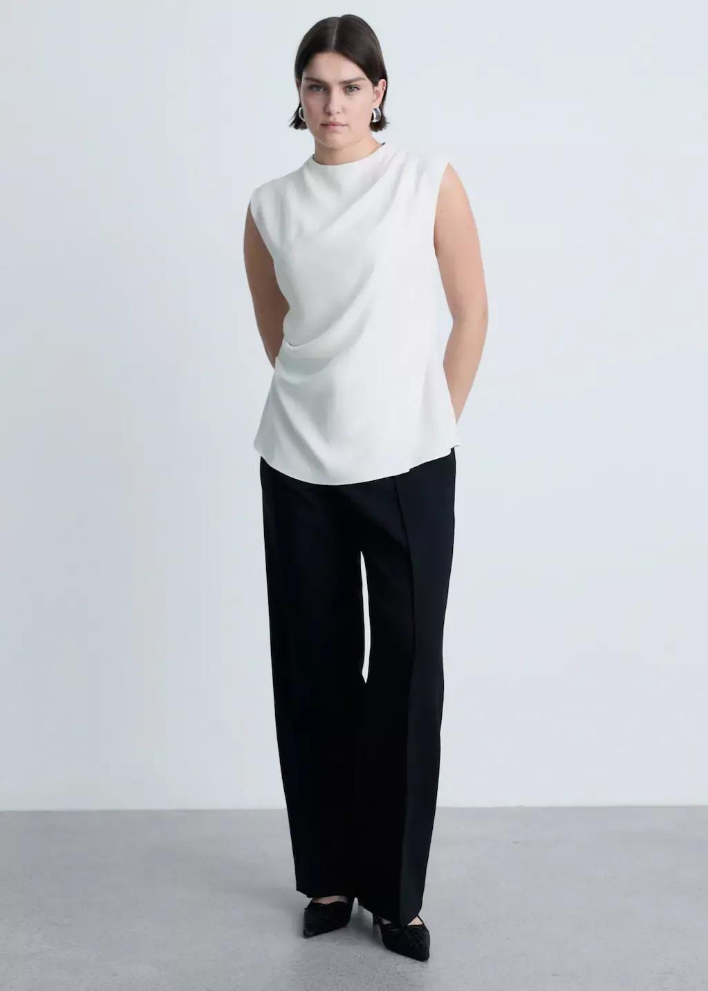 White Sleeveless Draped Blouse, , large image number 4
