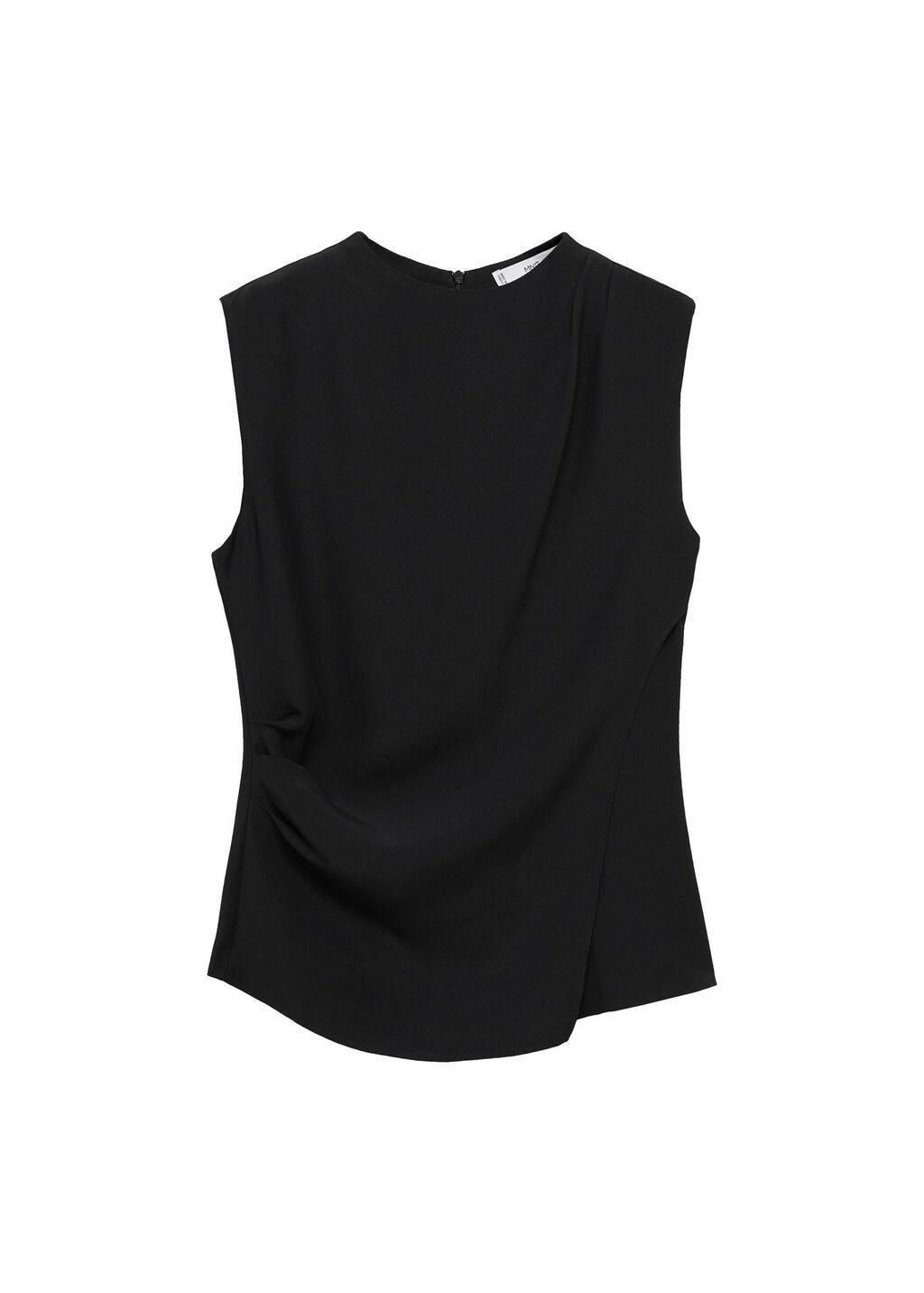 Black Sleeveless Draped Blouse, , large image number 2