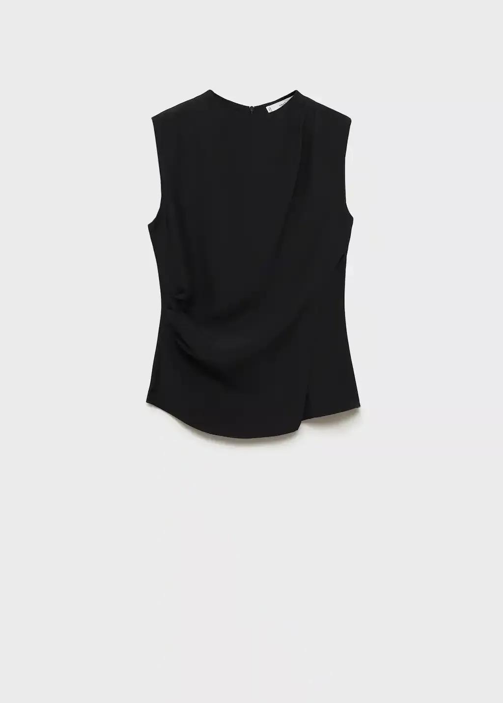 Black Sleeveless Draped Blouse, , large image number 4
