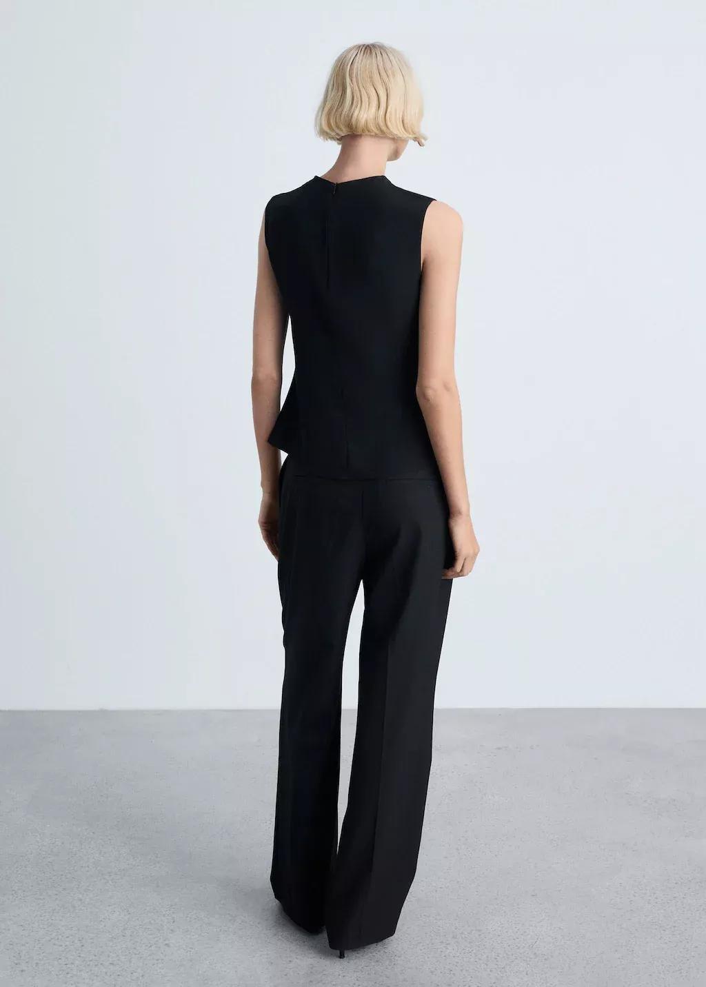 Black Sleeveless Draped Blouse, , large image number 6