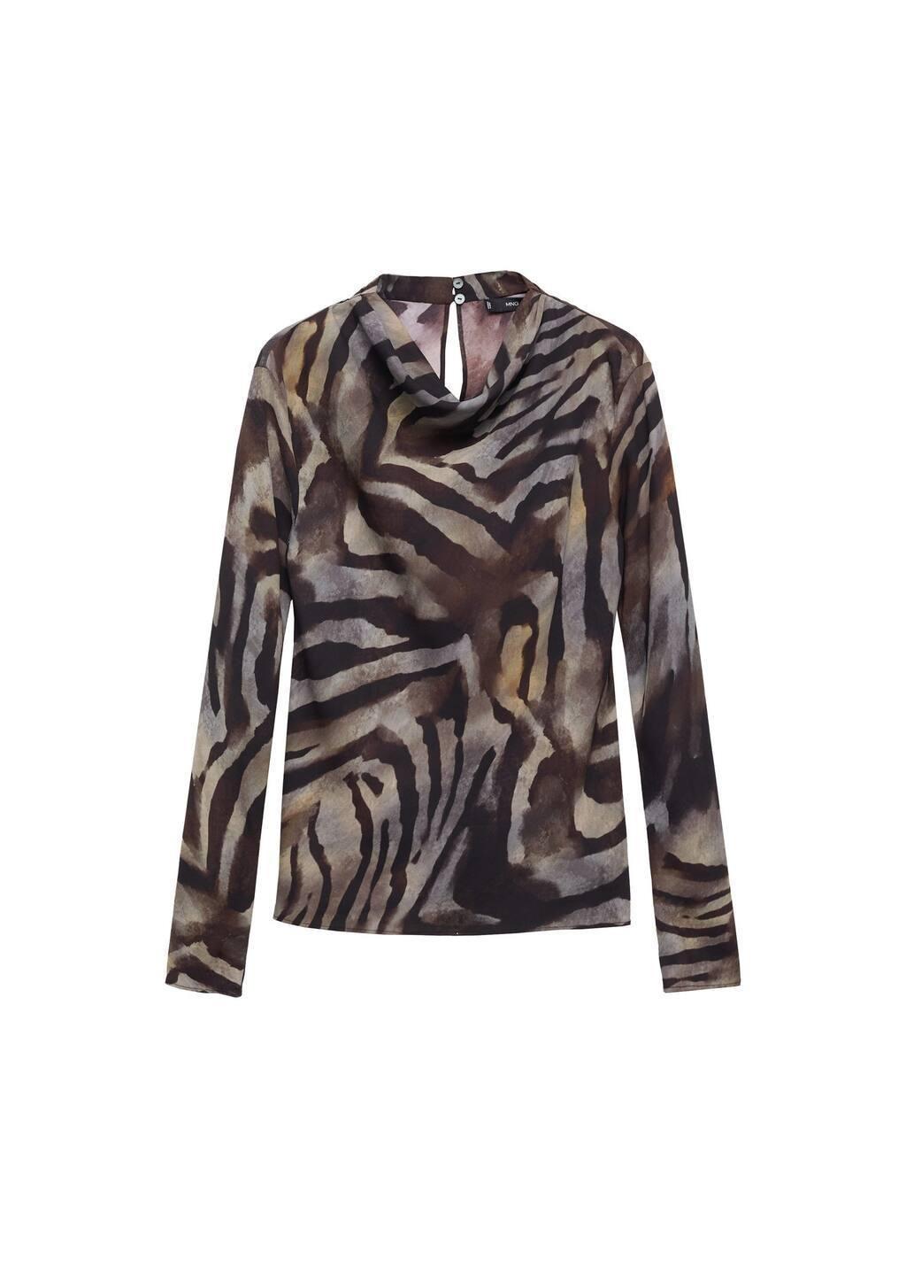 Brown Animal Print Satin Blouse, , large image number 2