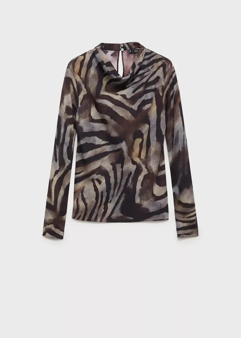 Brown Animal Print Satin Blouse, , large image number 4