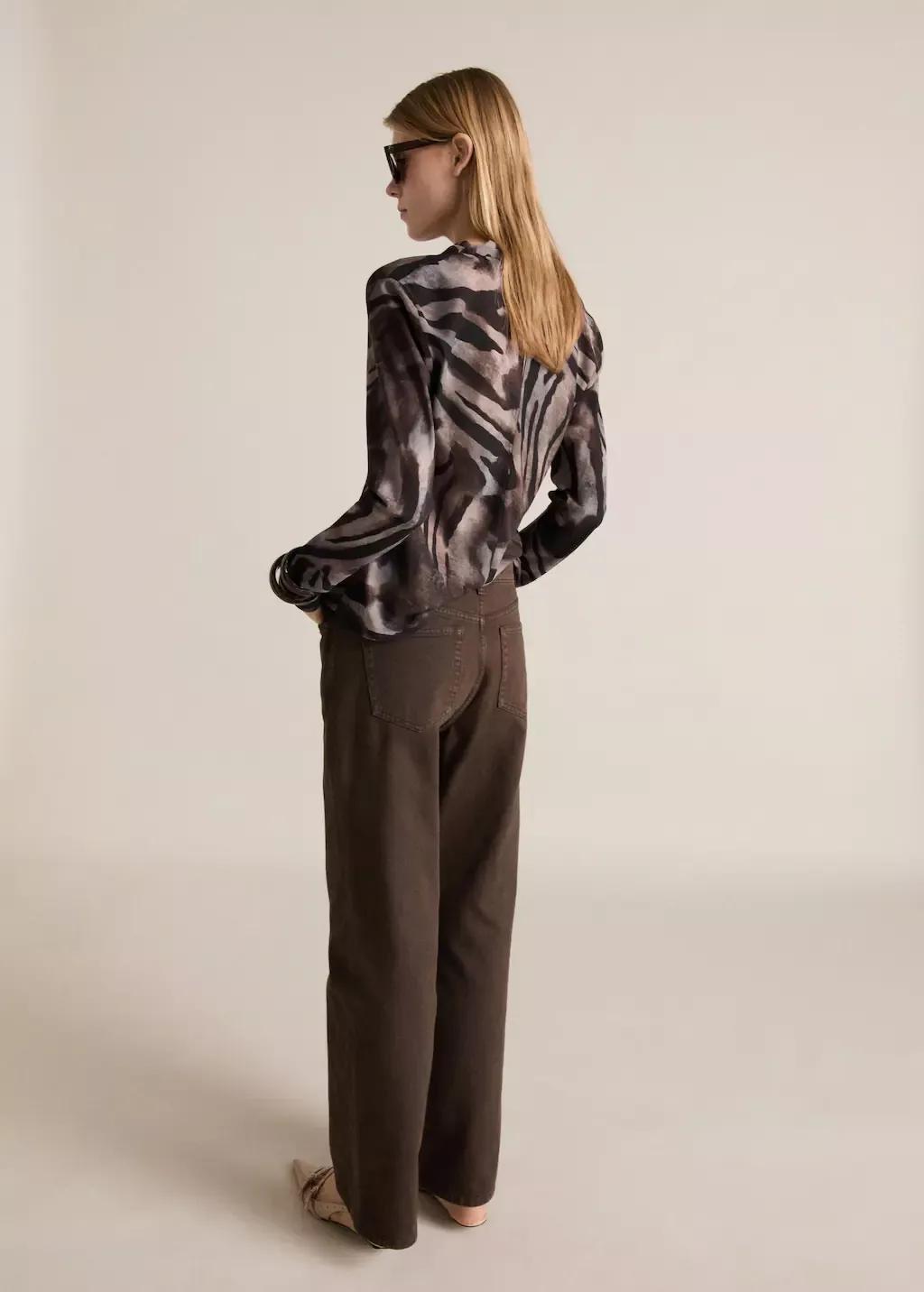 Brown Animal Print Satin Blouse, , large image number 5