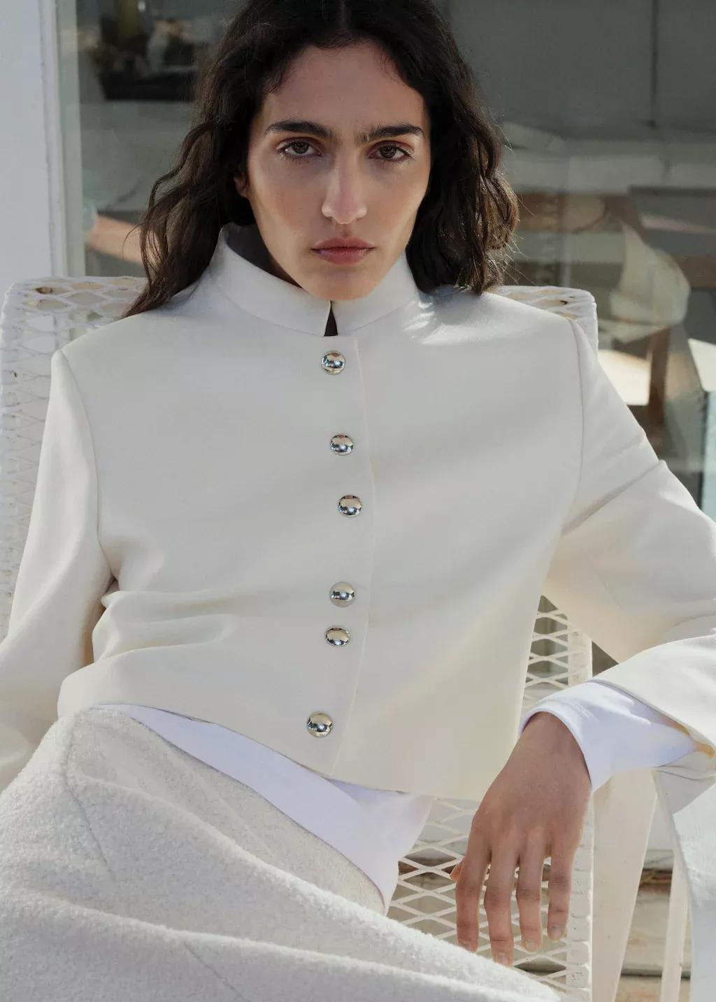 Beige Strip Neck Cropped Jacket, , large image number 1