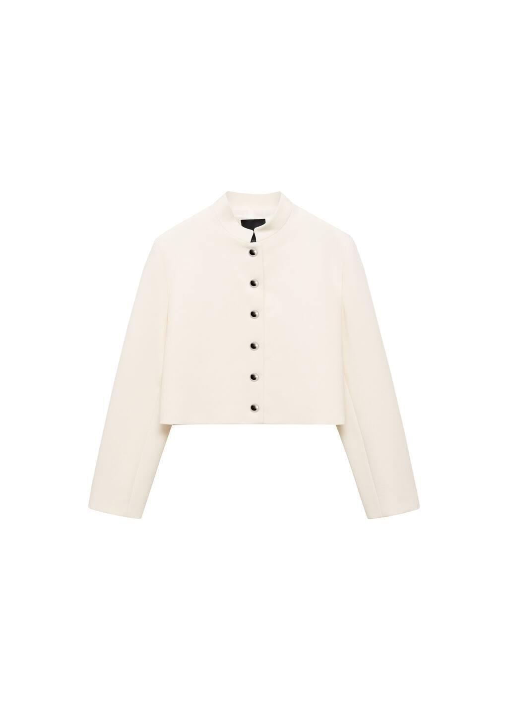 Beige Strip Neck Cropped Jacket, , large image number 2