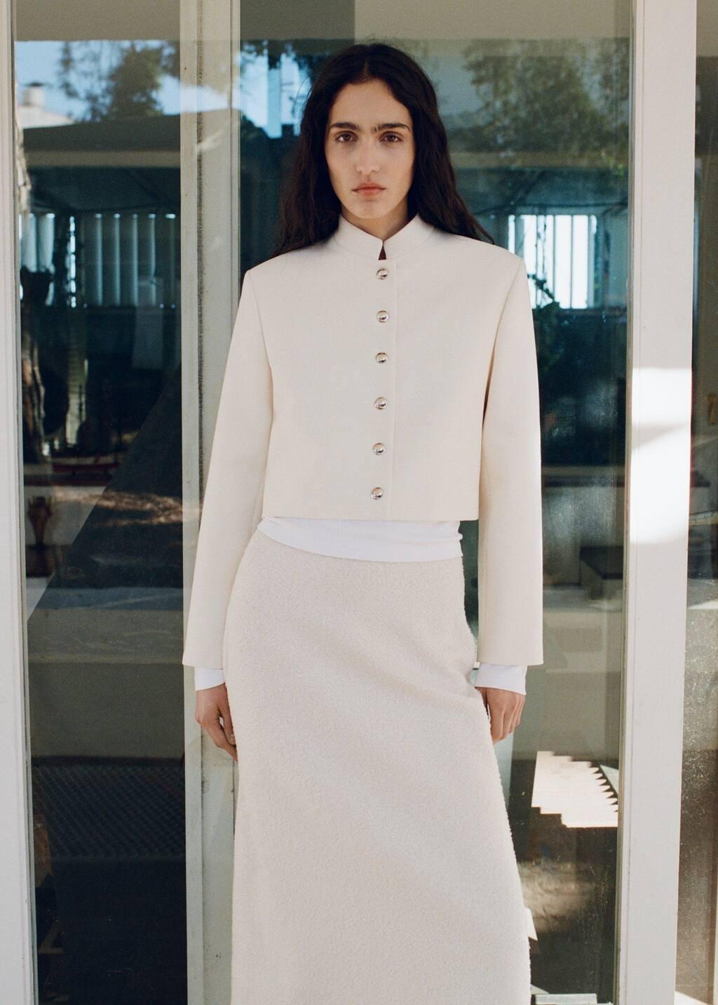 Beige Strip Neck Cropped Jacket, , large image number 4