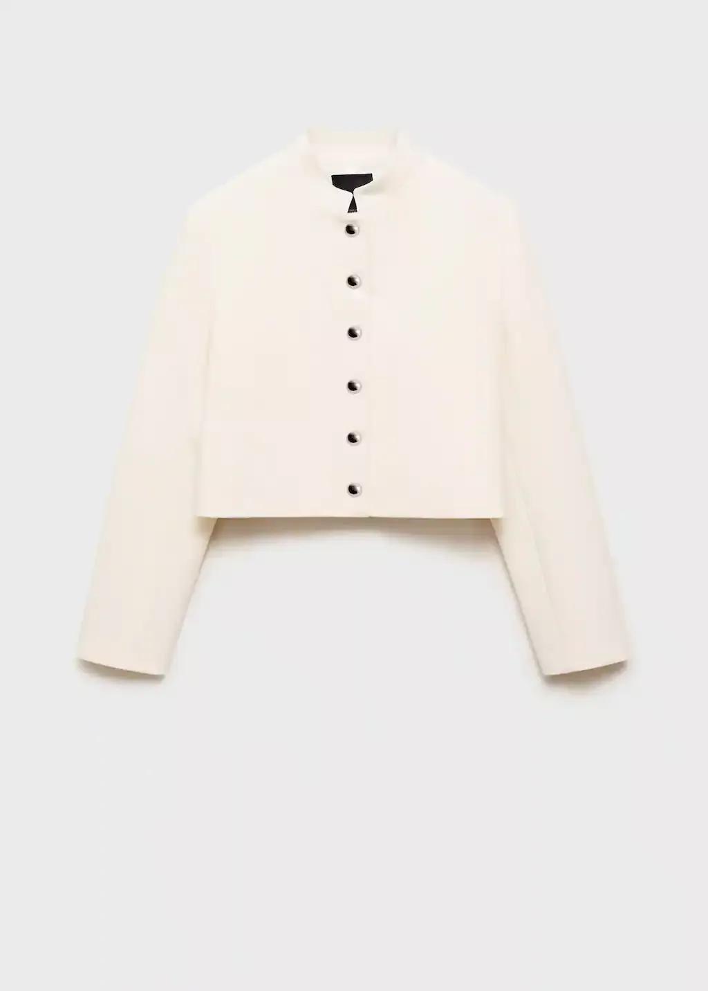 Beige Strip Neck Cropped Jacket, , large image number 5