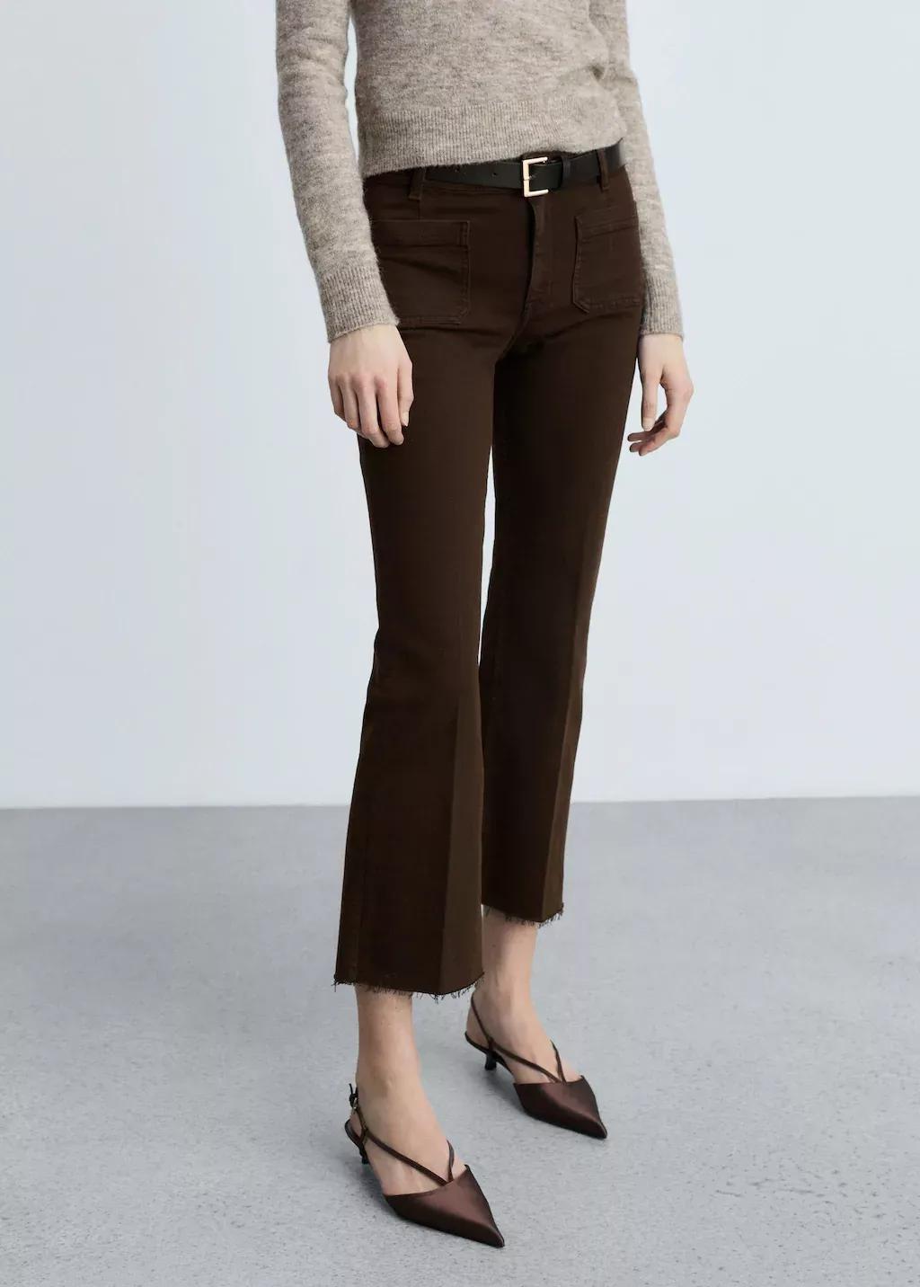 DARK BROWN Flared cropped jeans with pockets, , large image number 0