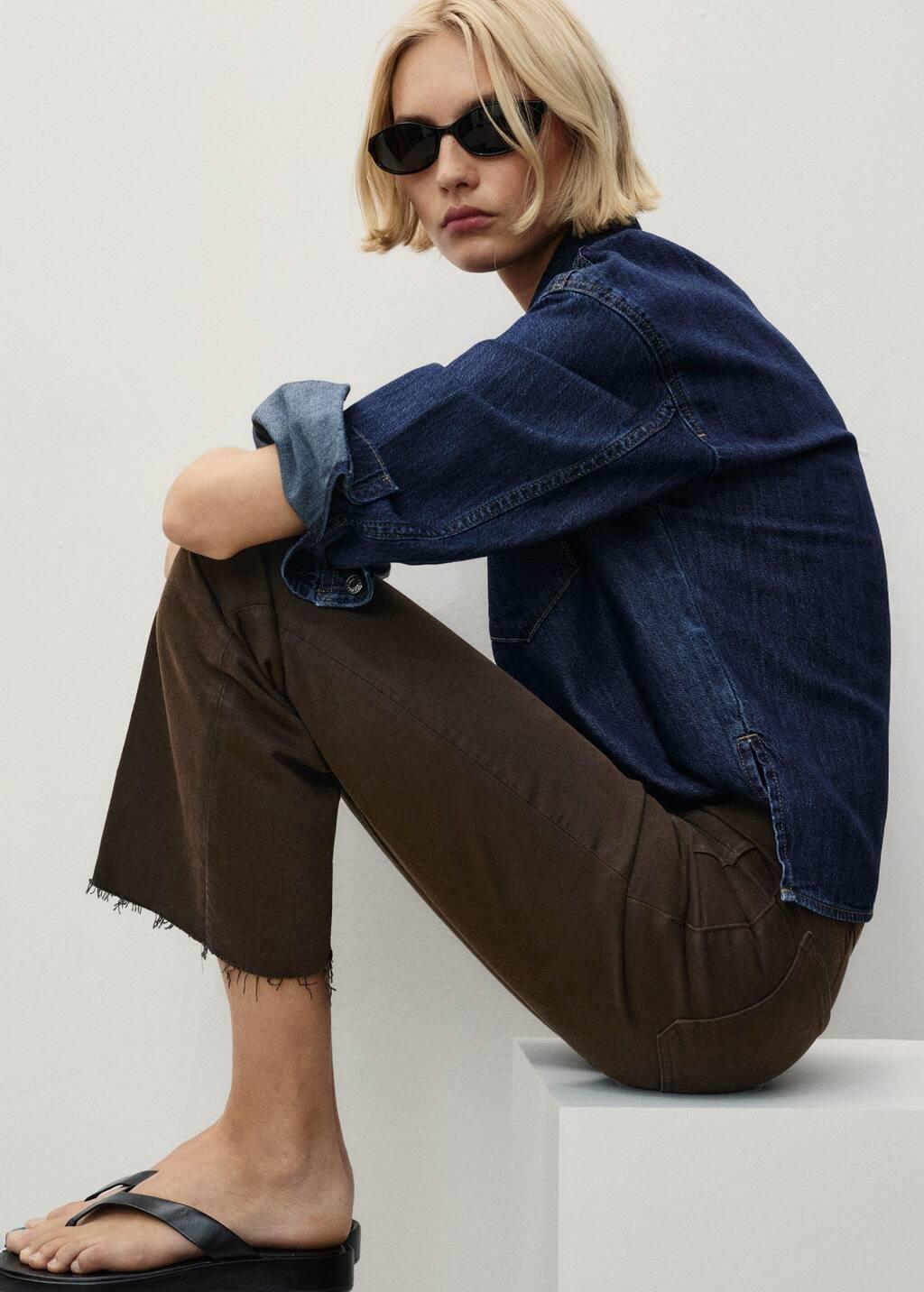 DARK BROWN Flared cropped jeans with pockets, , large image number 6