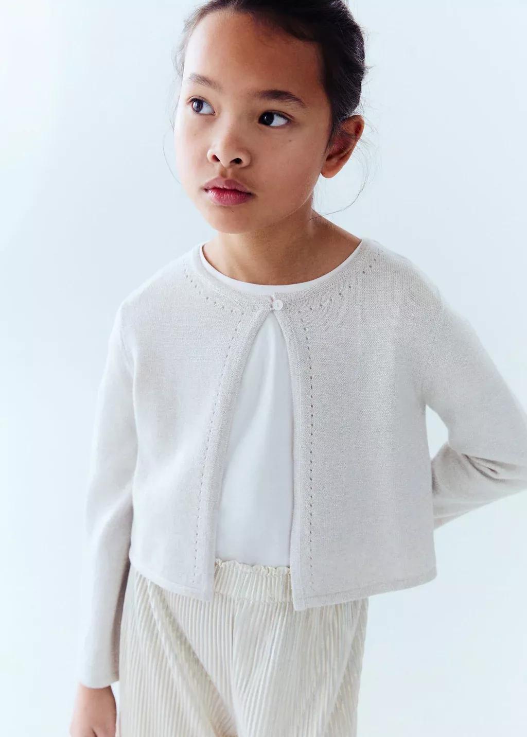Beige Knit Cardigan, Kids Girl, , large image number 3