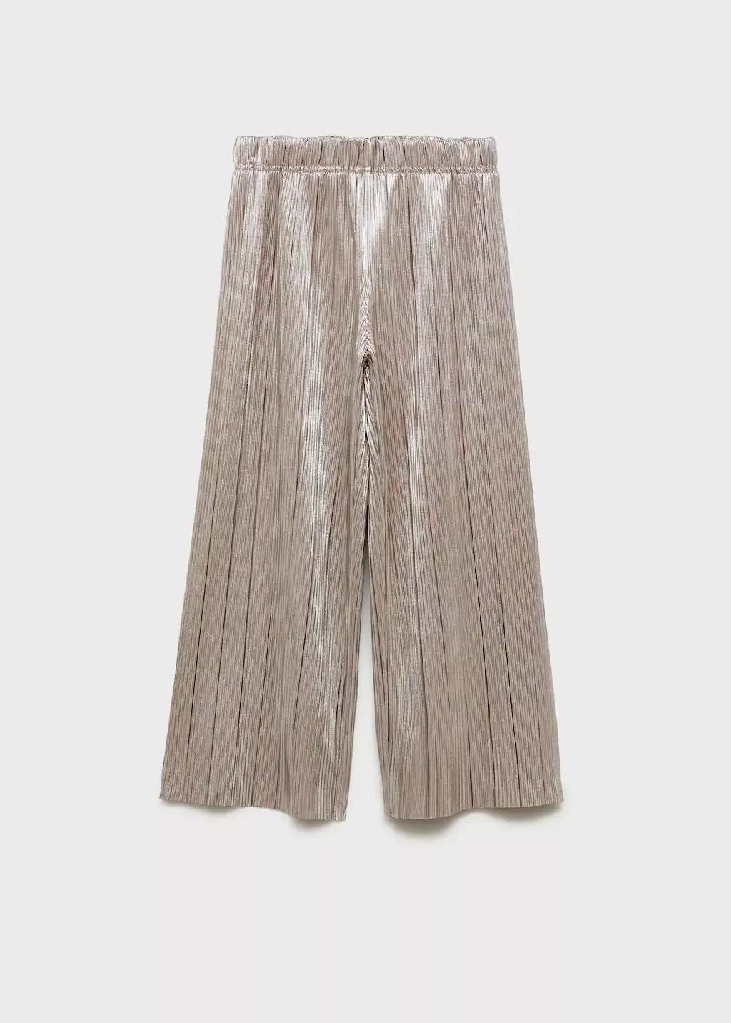 Silver Pleated Straight Trousers, Kids Girl, , large image number 0