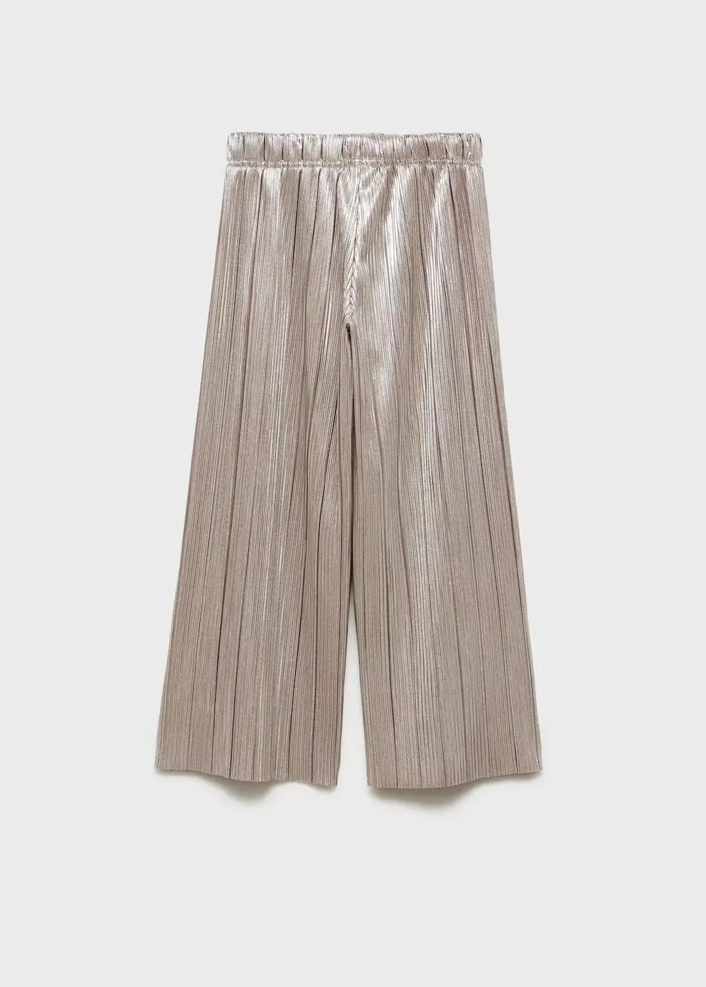 Silver Pleated Straight Trousers, Kids Girl, , large image number 1