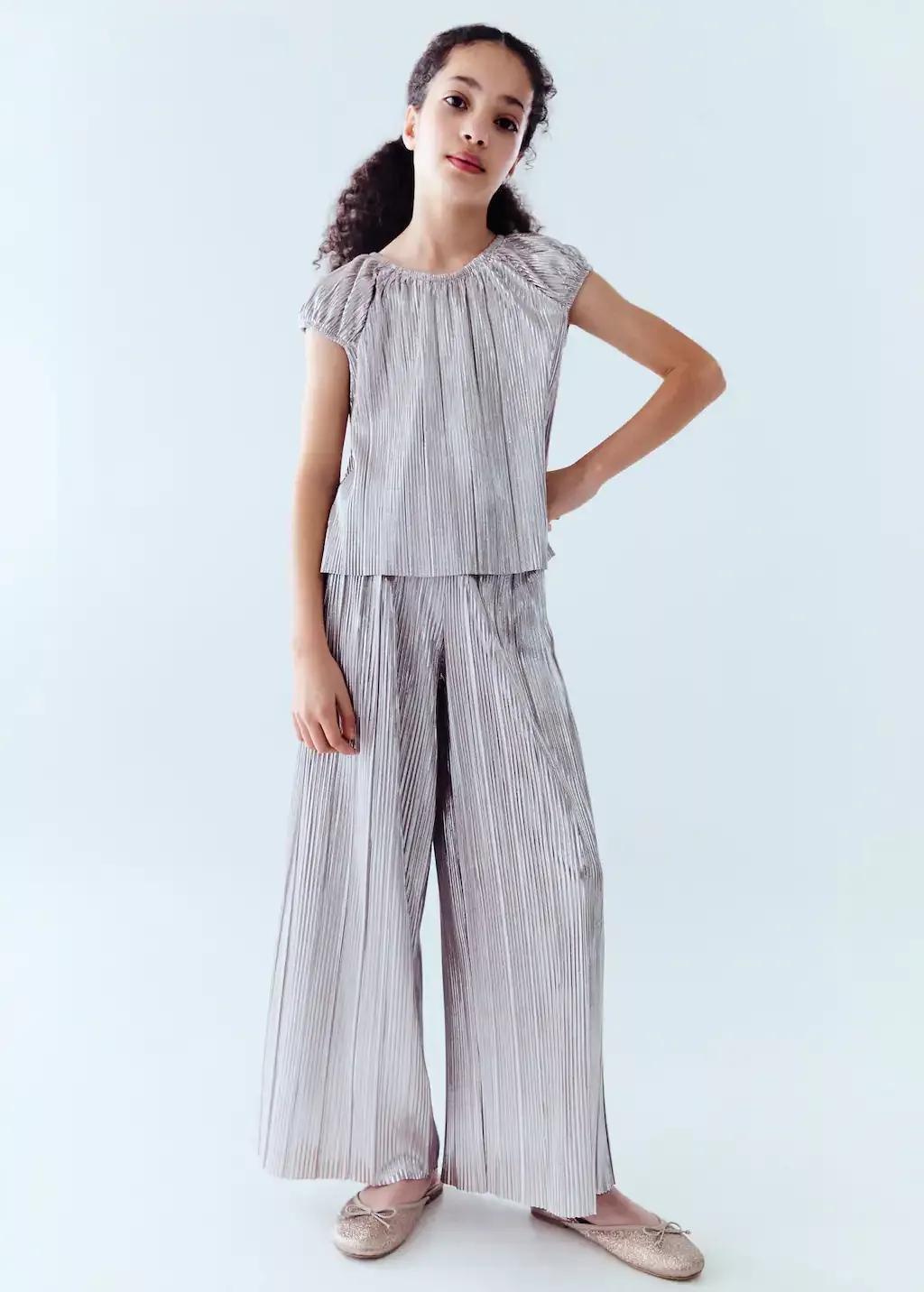 Silver Pleated Straight Trousers, Kids Girl, , large image number 3