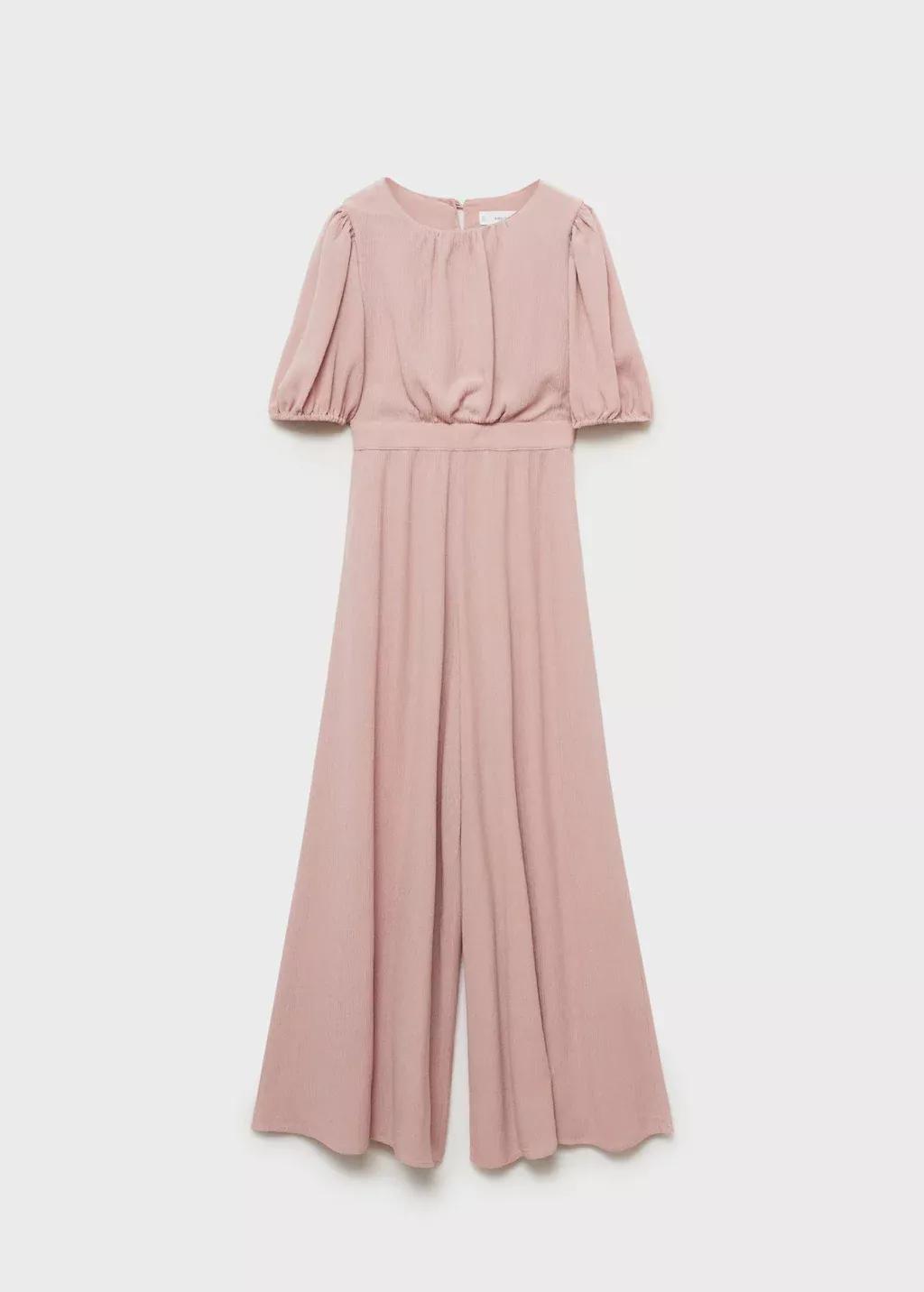 Pink Textured Long Jumpsuit, Kids Girl, , medium