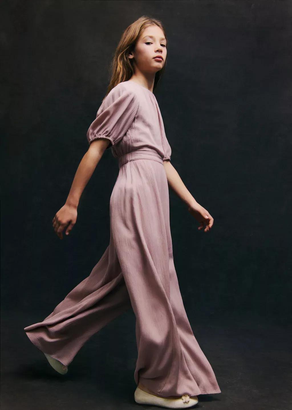 Pink Textured Long Jumpsuit, Kids Girl, , large image number 4