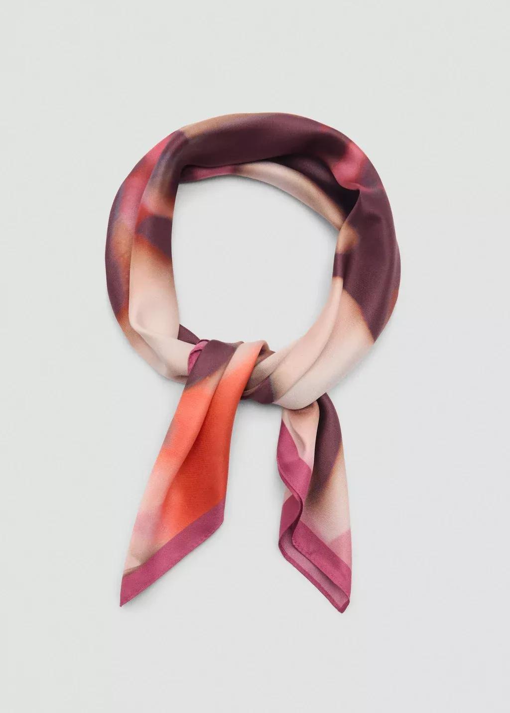 Pink Printed Satin Scarf, Pink, large image number 1