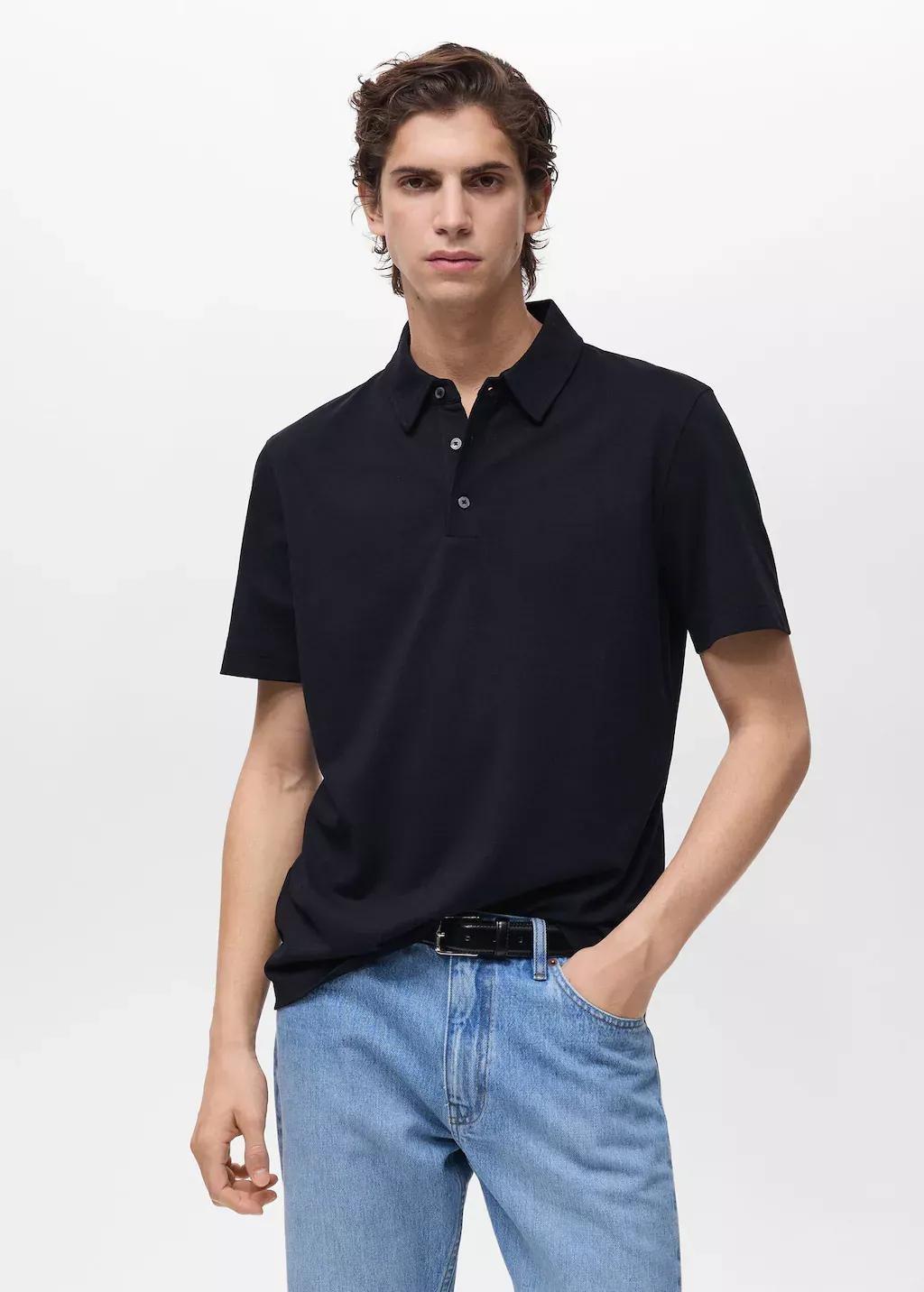 Blue Slim-Fit Cotton-Pique Polo Shirt, , large image number 0