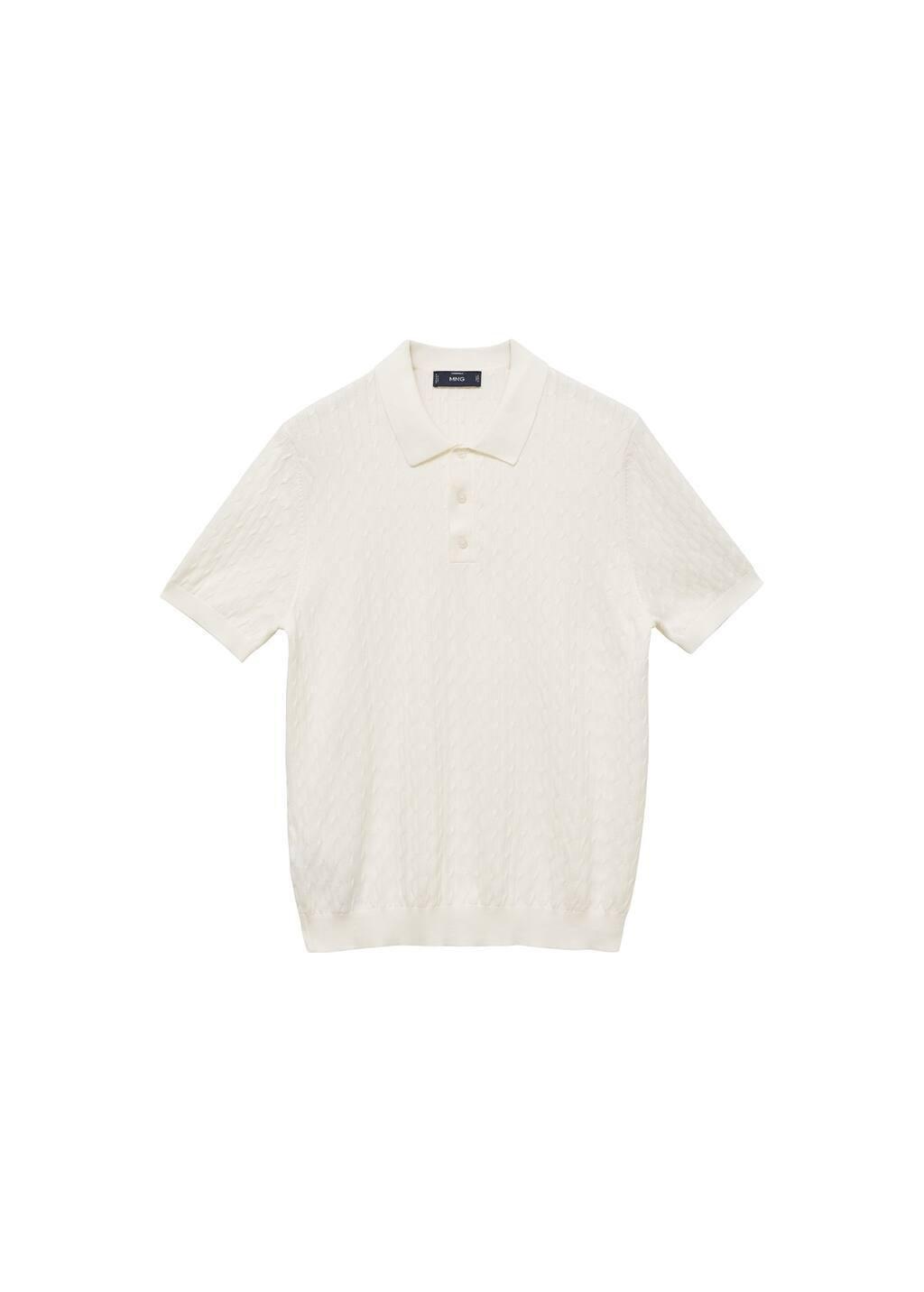 White 100% Cotton Braided Knitted Polo Shirt, , large image number 2