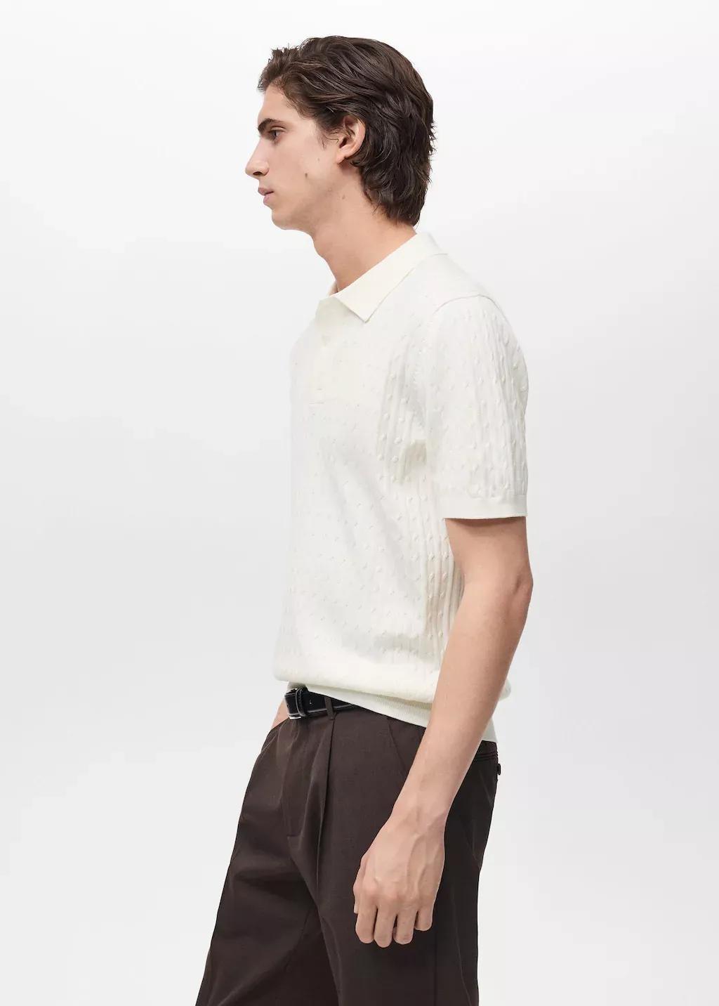 White 100% Cotton Braided Knitted Polo Shirt, , large image number 3