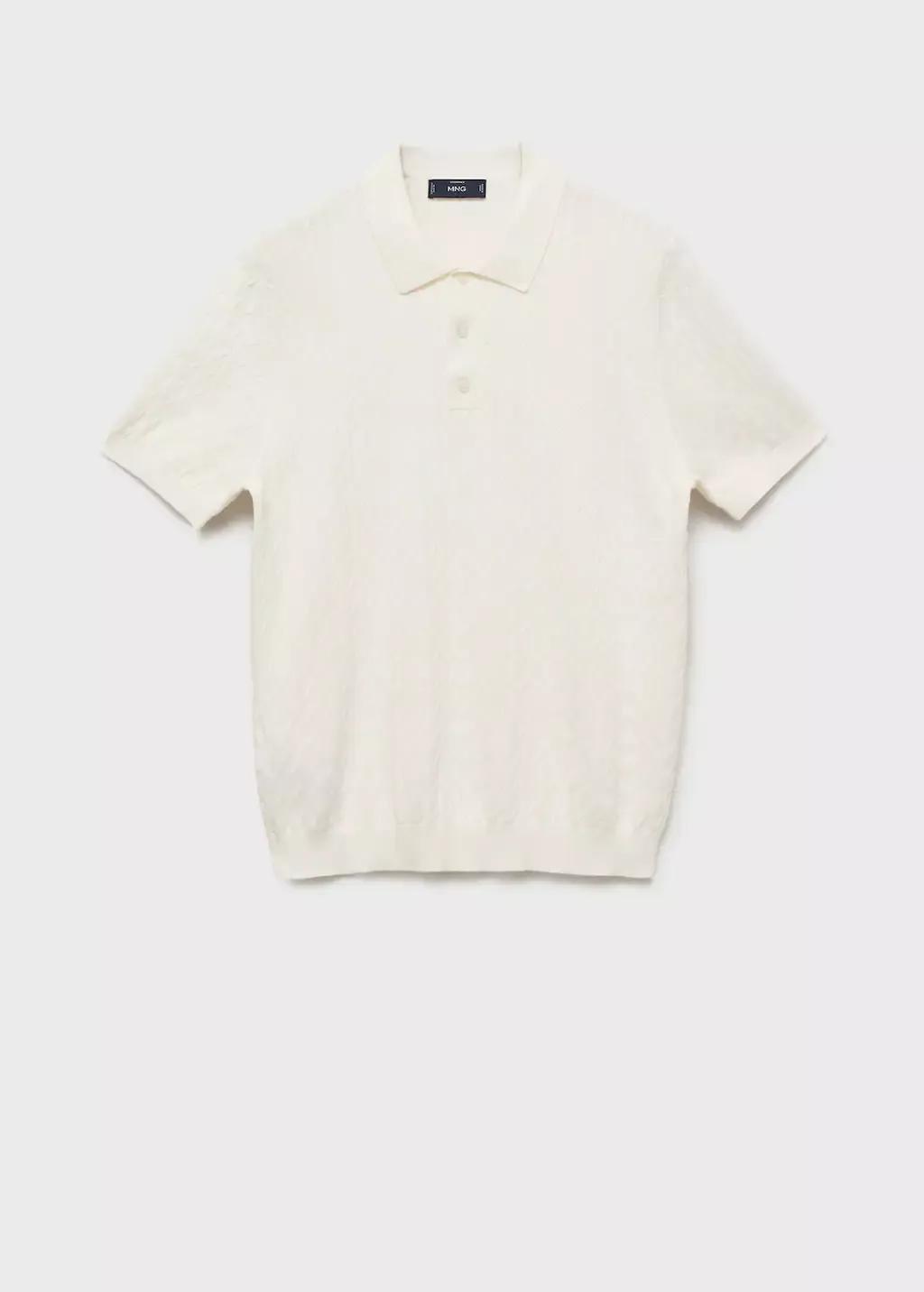 White 100% Cotton Braided Knitted Polo Shirt, , large image number 4