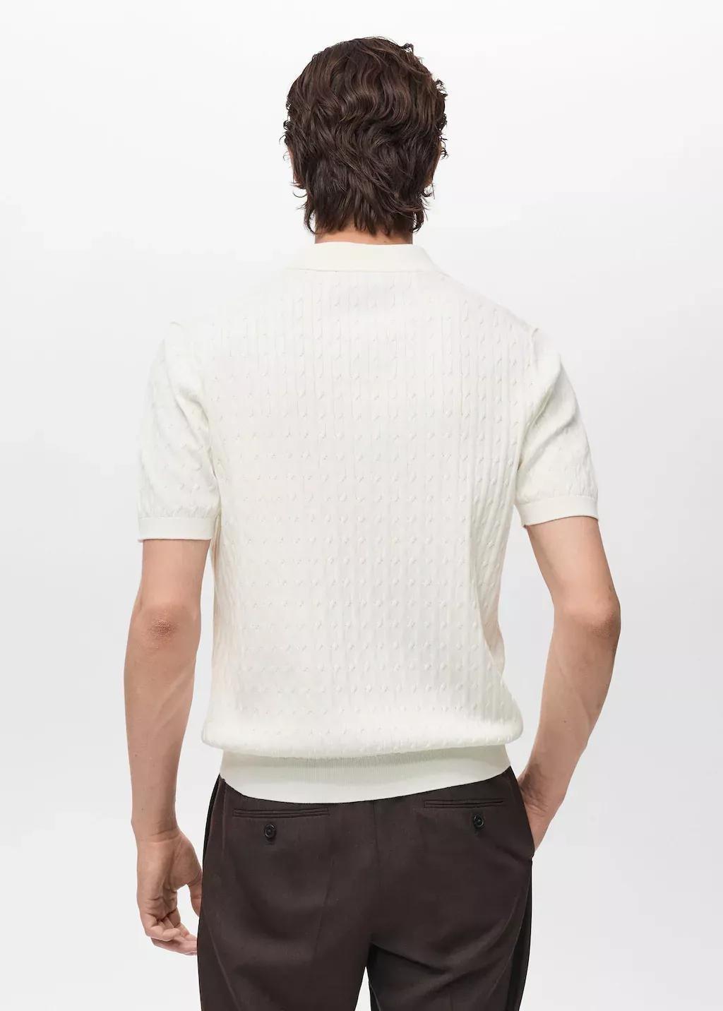 White 100% Cotton Braided Knitted Polo Shirt, , large image number 6