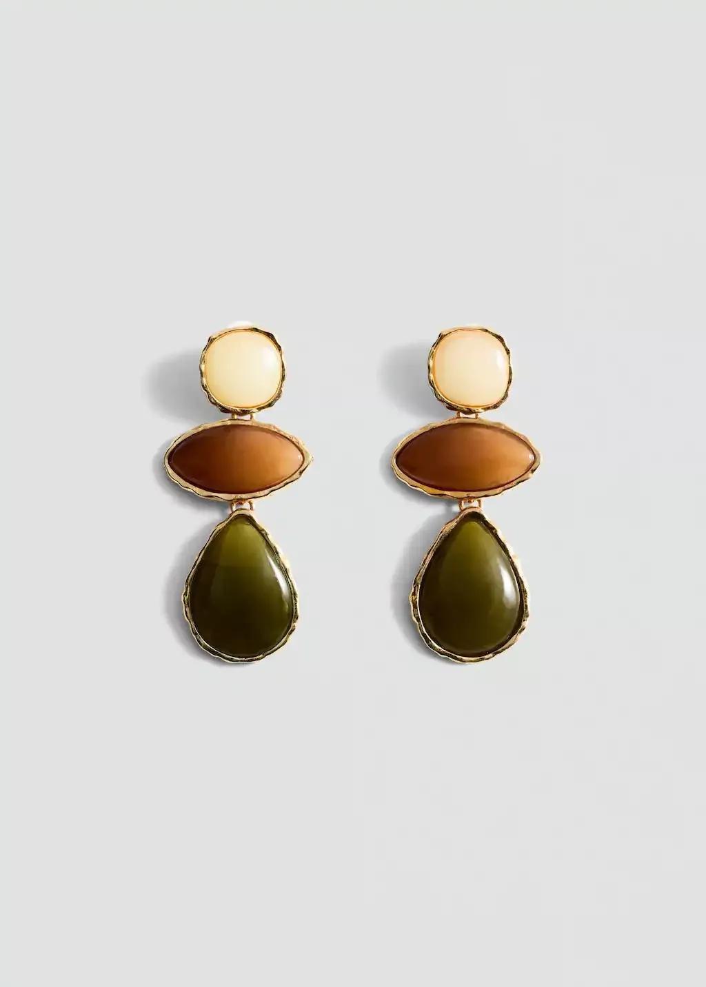 Beige Beaded Drop Earrings, Light Beige, large image number 3