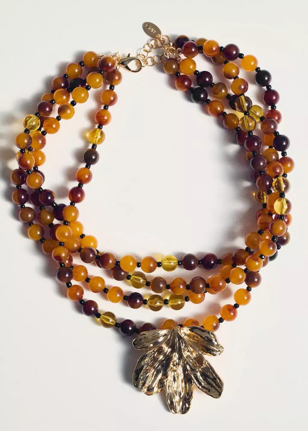 Gold Combined Beads Necklace, Gold, large image number 3