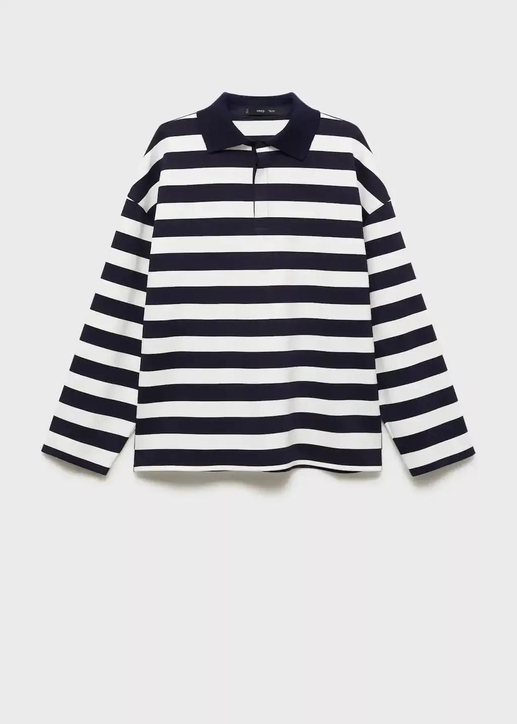 Navy Striped Polo-Neck Sweatshirt, , large image number 0