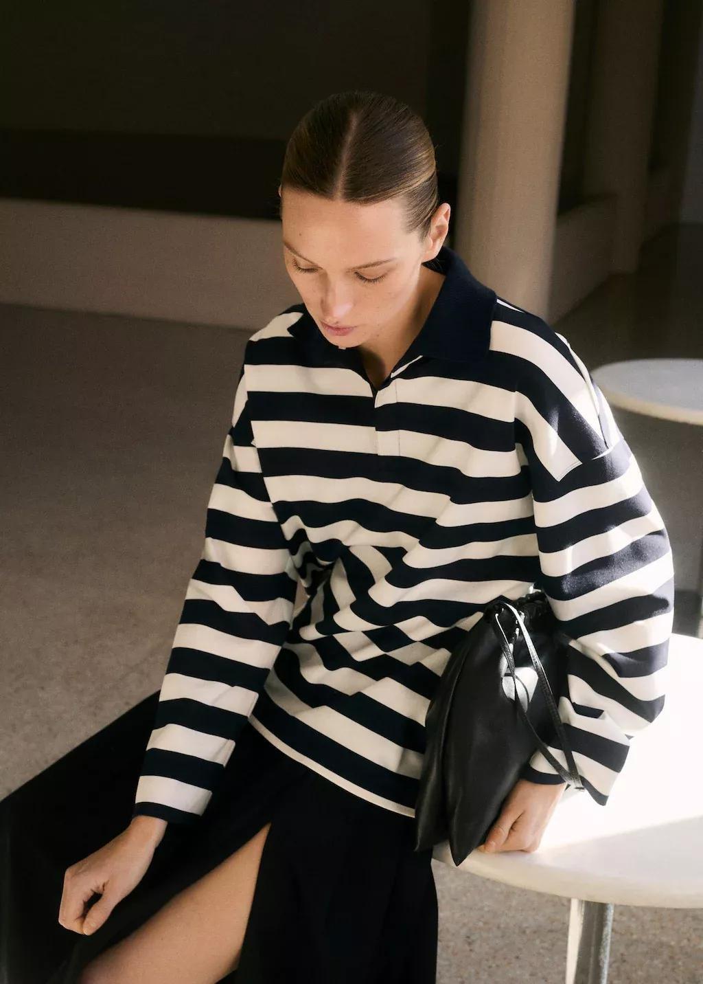 Navy Striped Polo-Neck Sweatshirt, , large image number 1