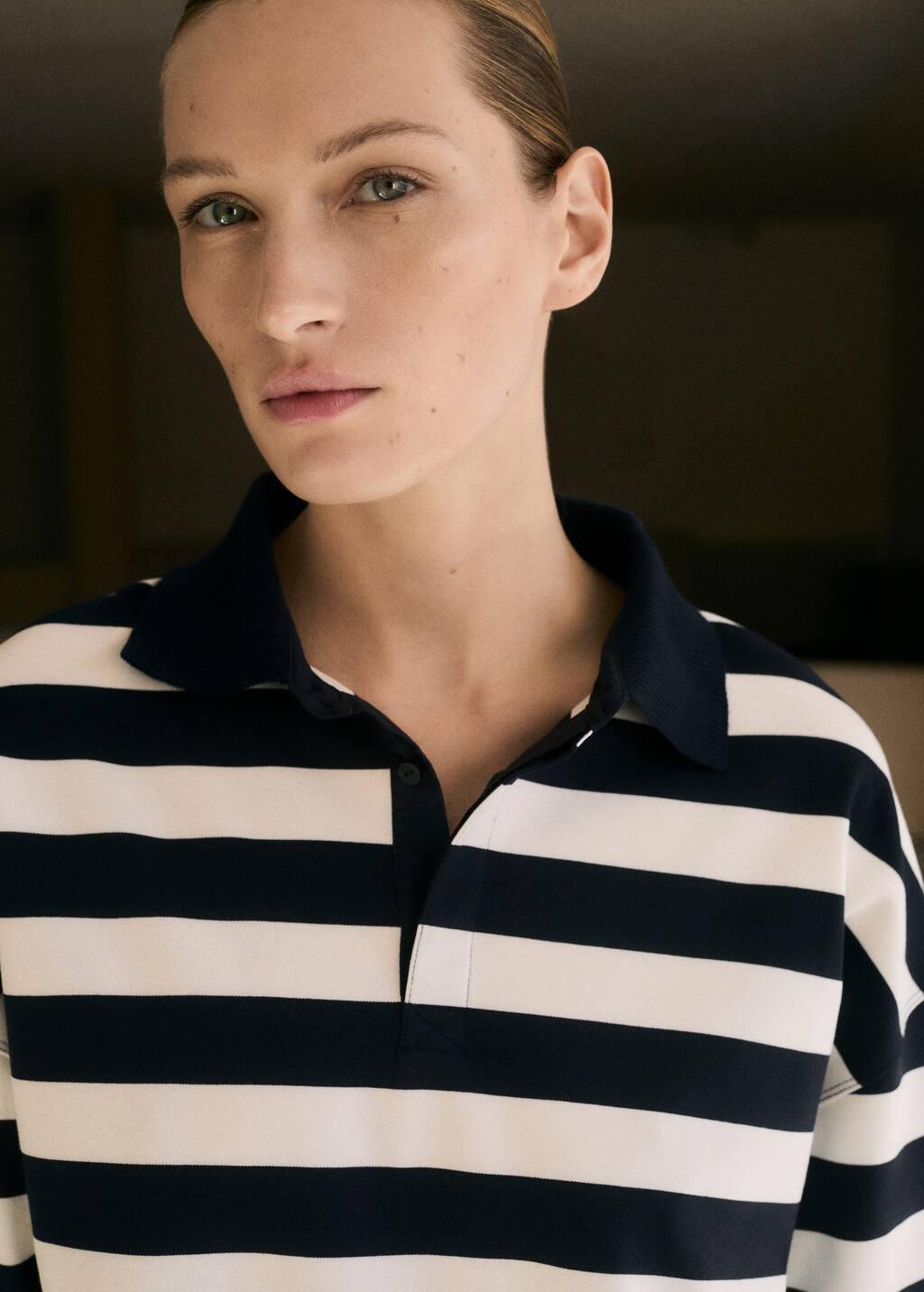 Navy Striped Polo-Neck Sweatshirt, , large image number 2