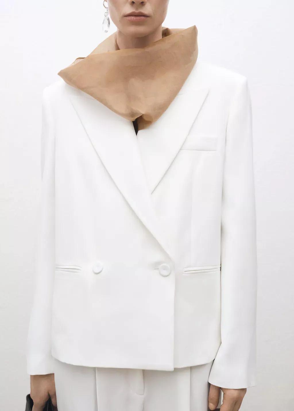 White Oversized Double-Breasted Suit Jacket, , medium