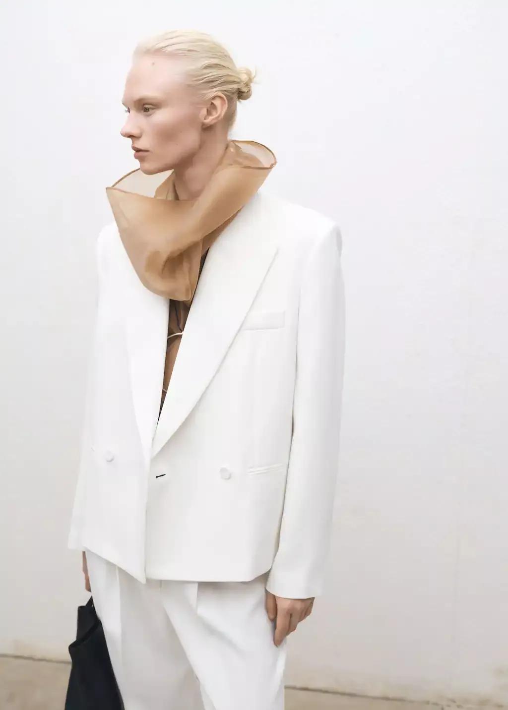 White Oversized Double-Breasted Suit Jacket, , large image number 1
